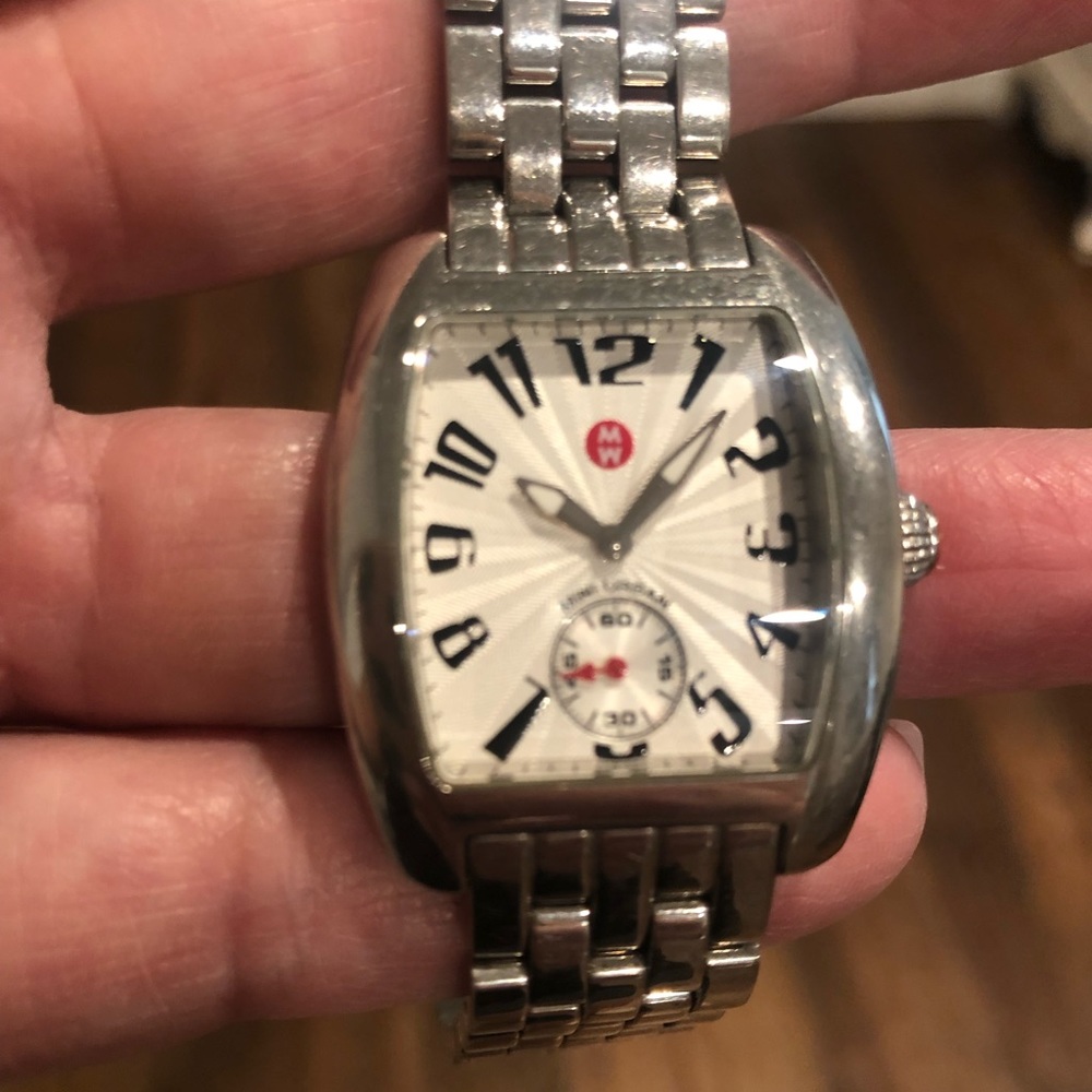 Michele Silver Bracelet Watch with White Dial and Red Accent - Picture 5 of 7